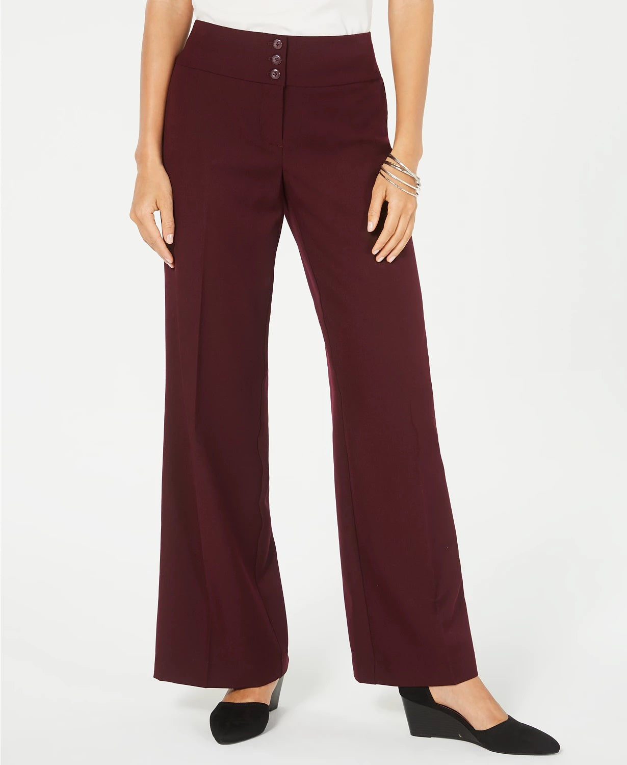 Style & Co Women's Stretch Wide-Leg Pants Wine Size 10