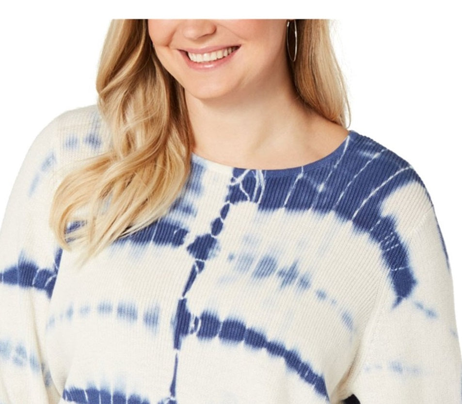 INC International Concepts Women's Cotton Tie-Dye Sweater Navy Size Small