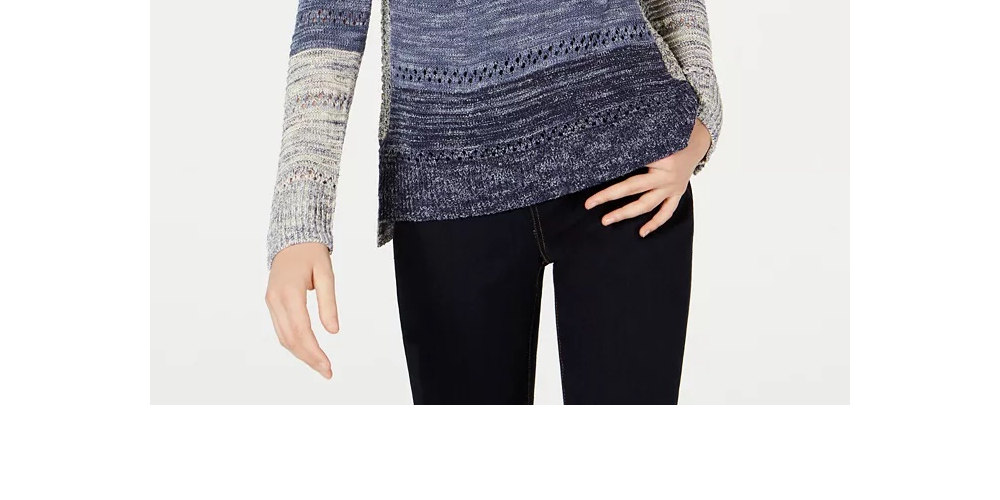 INC International Concepts Women's Open Knit Hooded Sweater Navy Size Large