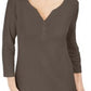Karen Scott Women's Cotton Henley Shirt Brown Size Petite Small