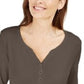 Karen Scott Women's Cotton Henley Shirt Brown Size Petite Small