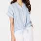 Charter Club Women's Linen Striped Tie Top Blue Size Medium
