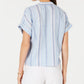 Charter Club Women's Linen Striped Tie Top Blue Size Medium
