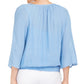 JM Women's Collection Textured Crochet-Sleeve Necklace Gauze Top Blue Size Small