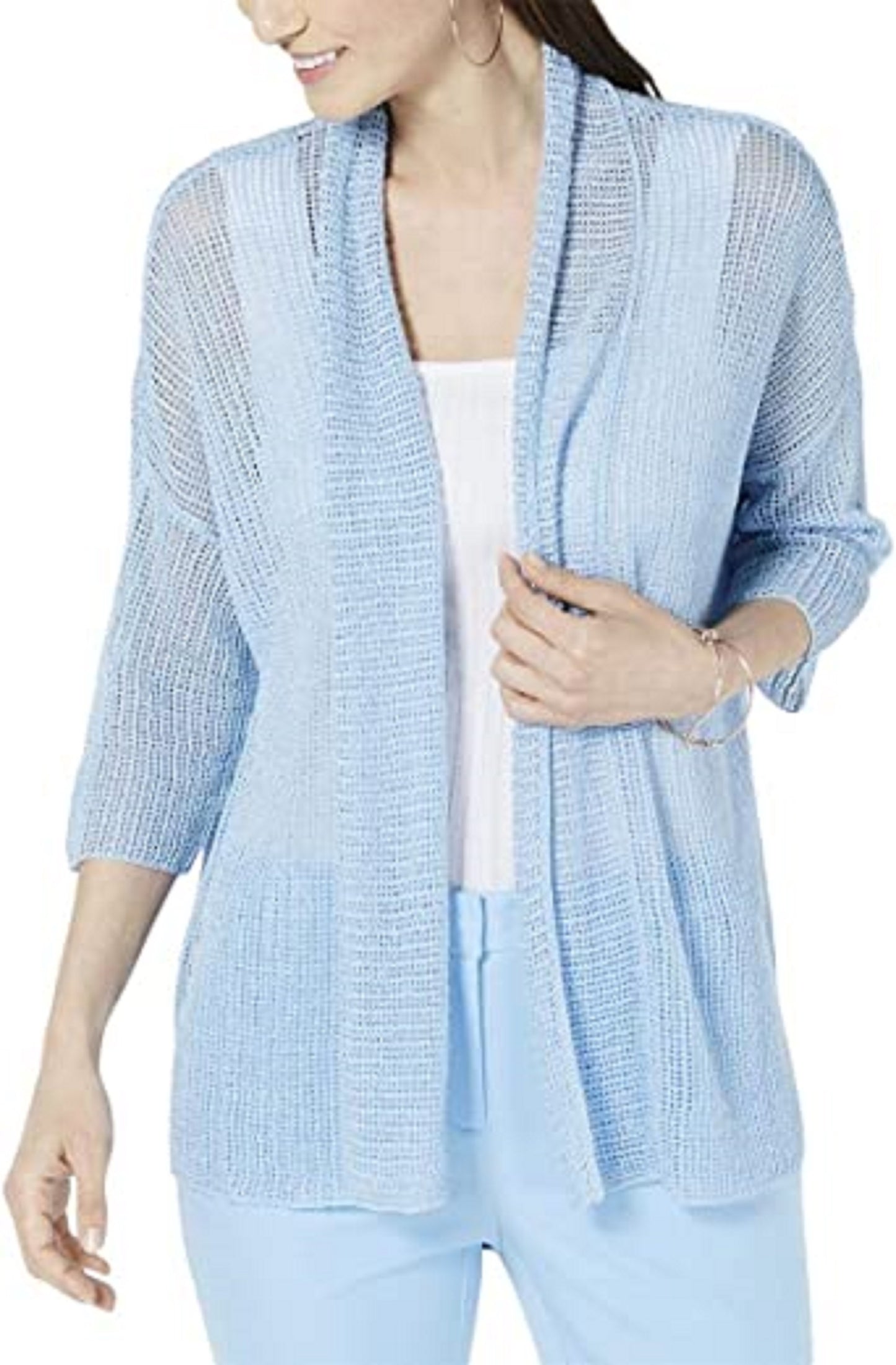 Alfani Women's Open-Stitch Kimono Cardigan Blue Size X-Large