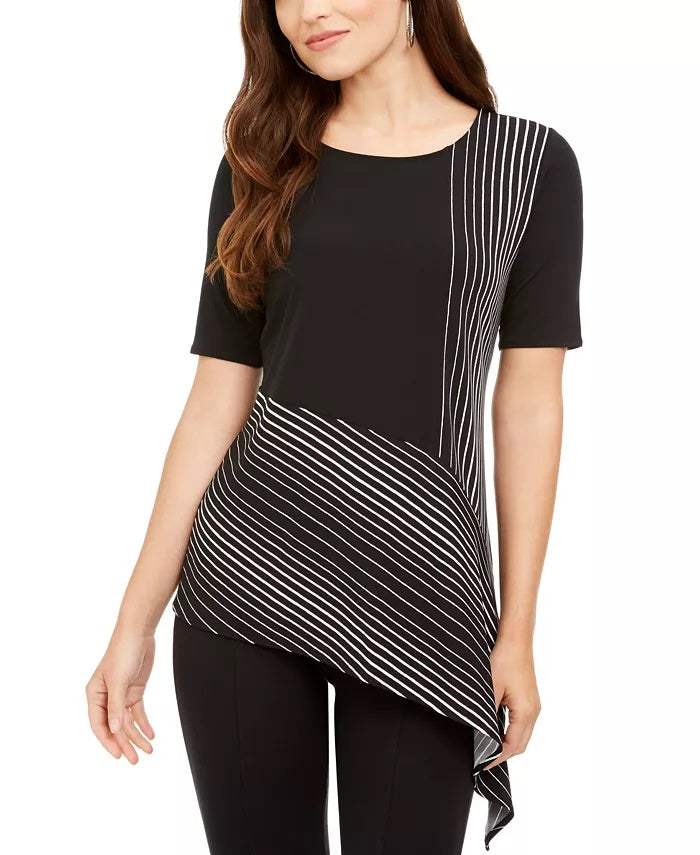 Alfani Women's Printed Asymmetrical-Hem Top Black Size Small