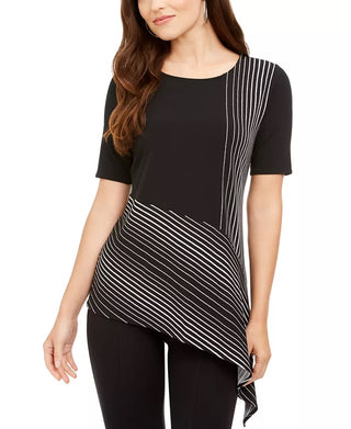 Alfani Women's Printed Asymmetrical-Hem Top Black Size Small