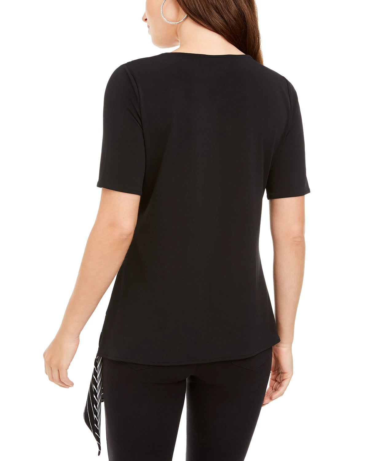 Alfani Women's Printed Asymmetrical-Hem Top Black Size Small
