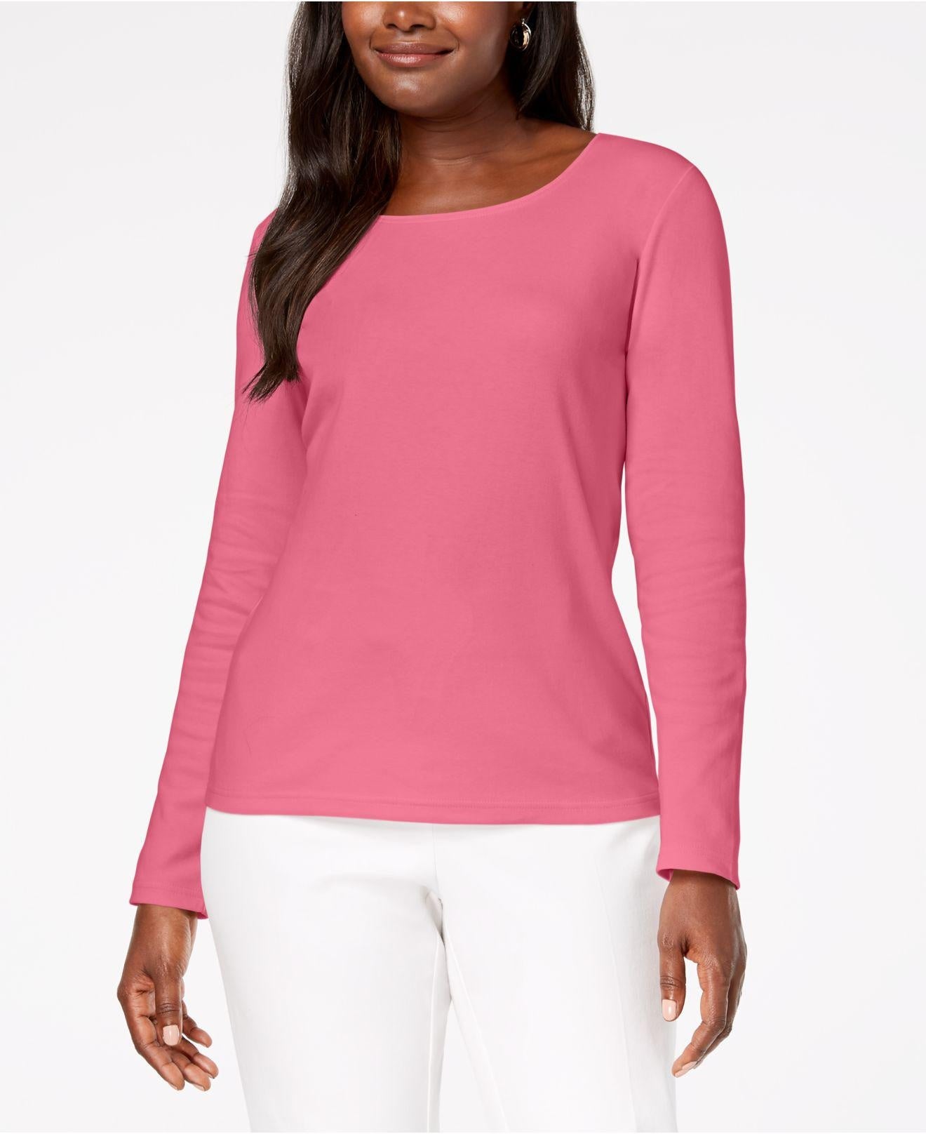 Karen Scott Women's Cotton Scoop-Neck Top Dark Pink Size Small