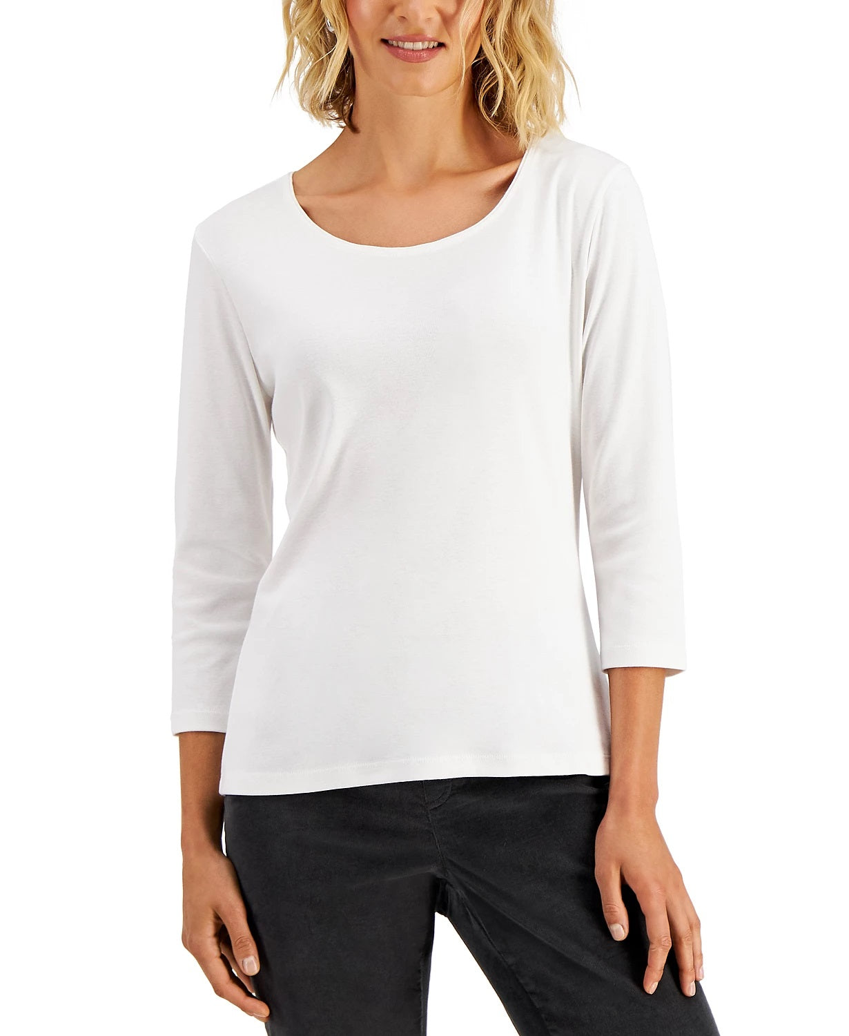 Karen Scott Women's Cotton Scoop Neck Top White Size XX-Large