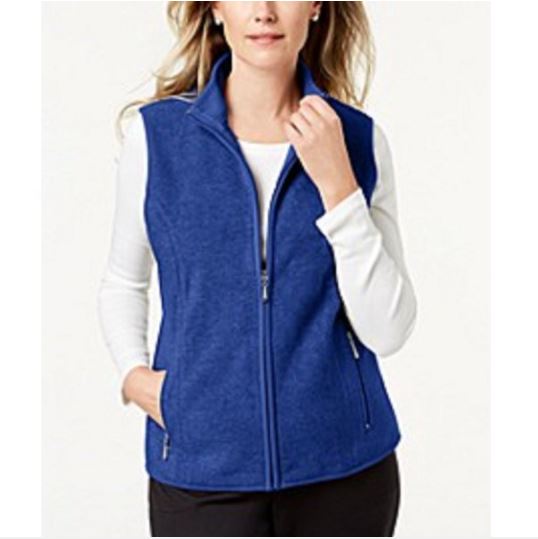Karen Scott Women's Sport Zip Up Zeroproof Fleece Vest Blue Size X-Large