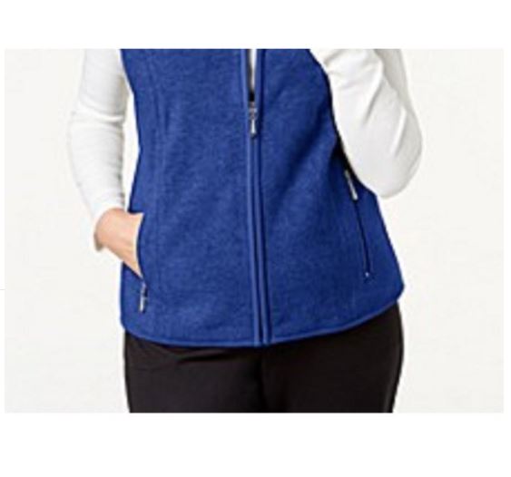 Karen Scott Women's Sport Zip Up Zeroproof Fleece Vest Blue Size X-Large