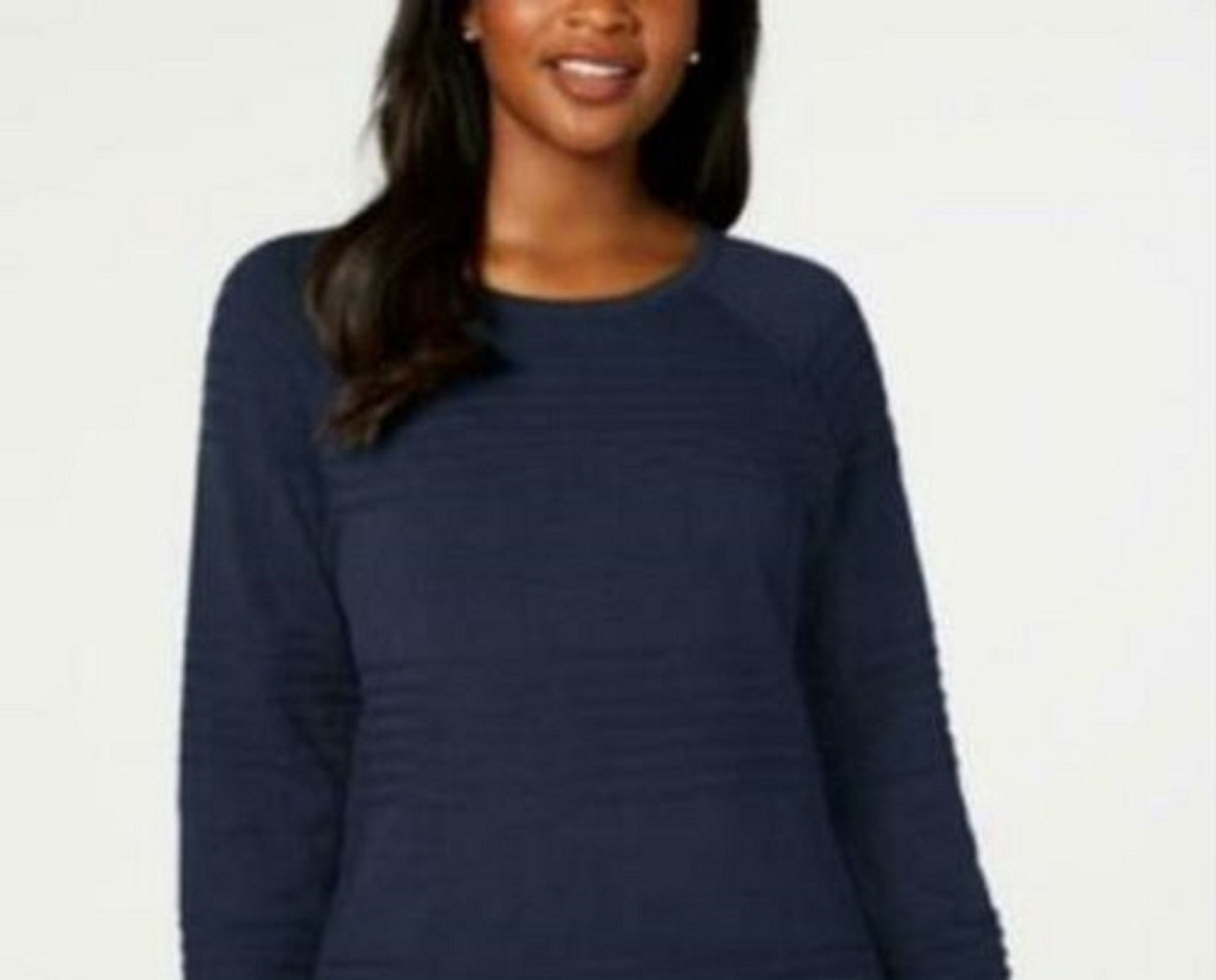 Karen Scott Women's Ribbed Cotton Pullover Sweater Navy Size Extra Small