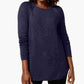 Karen Scott Women's Textured Speckle Long Sleeve Jewel Neck Sweater Navy Size Petite Small