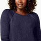 Karen Scott Women's Textured Speckle Long Sleeve Jewel Neck Sweater Navy Size Petite Small
