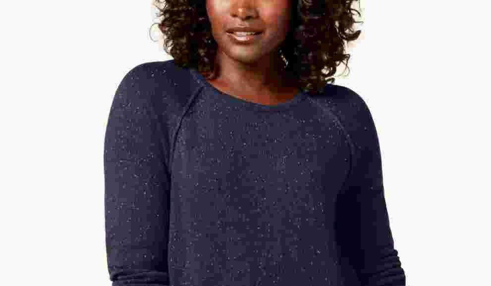 Karen Scott Women's Textured Speckle Long Sleeve Jewel Neck Sweater Navy Size Petite Small