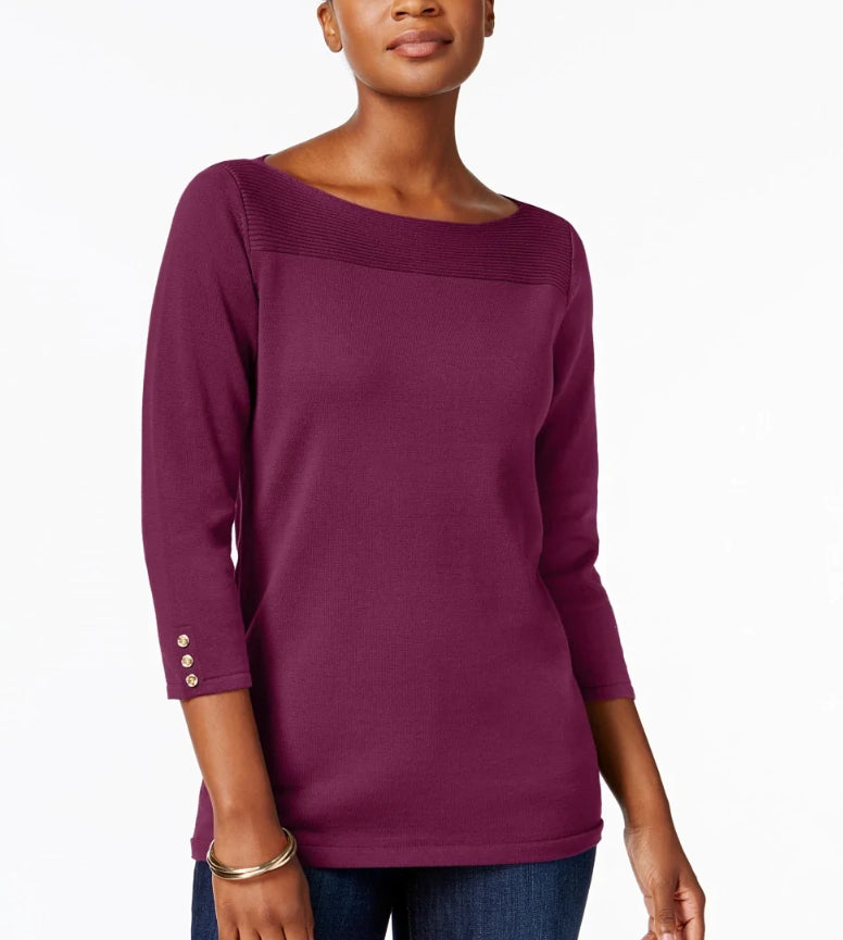Karen Scott Women's Cotton Boat Neck Top Purple Size X-Small