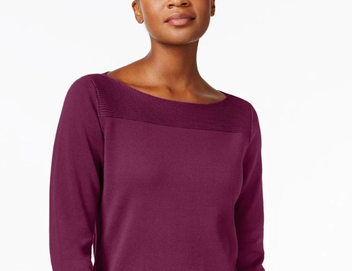 Karen Scott Women's Cotton Boat Neck Top Purple Size X-Small