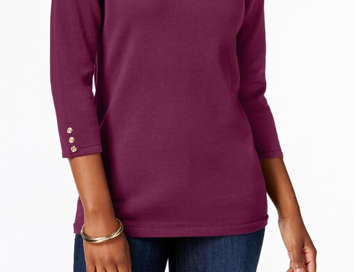 Karen Scott Women's Cotton Boat Neck Top Purple Size X-Small