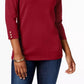 Karen Scott Women's Petite Cotton Button-Trim Sweater Medium Red Size Petite
