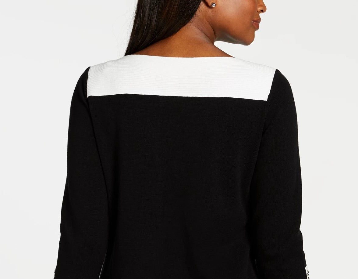 Karen Scott Women's Cotton Colorblocked Sweater Black Size Medium