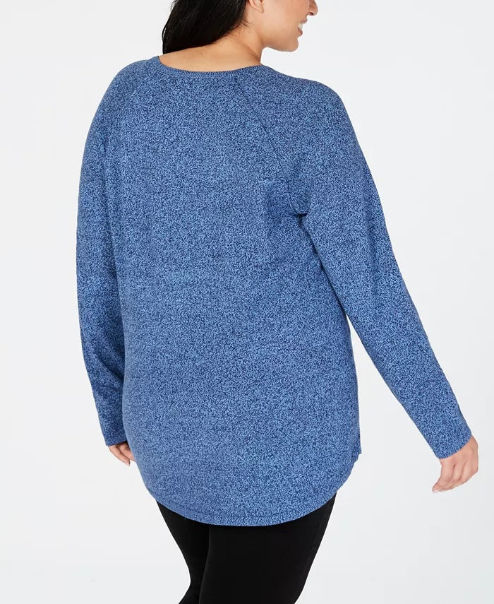 Karen Scott Women's Cotton Curved-Hem Sweater Blue Size Petite Small