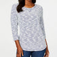 Karen Scott Women's Space Dye 3/4 Sleeve Top Grey Size Petite Medium