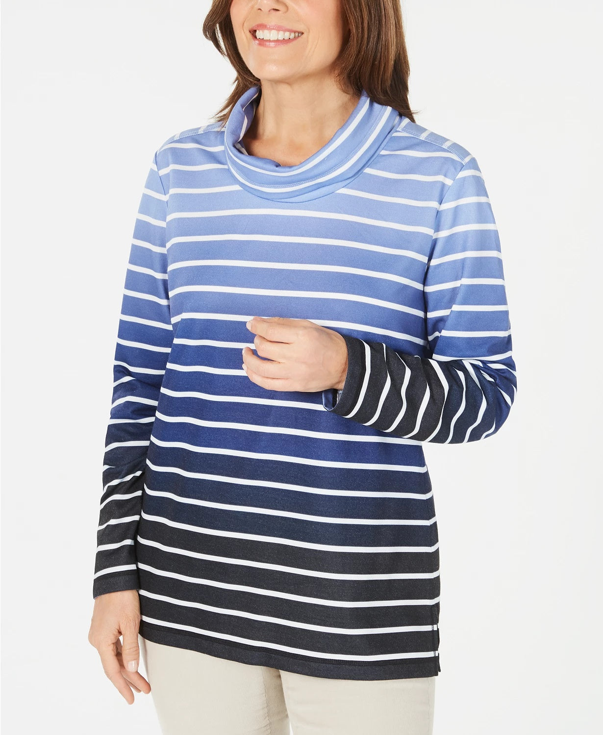 Karen Scott Women's Petite Ombre Striped Top Navy Size Medium
