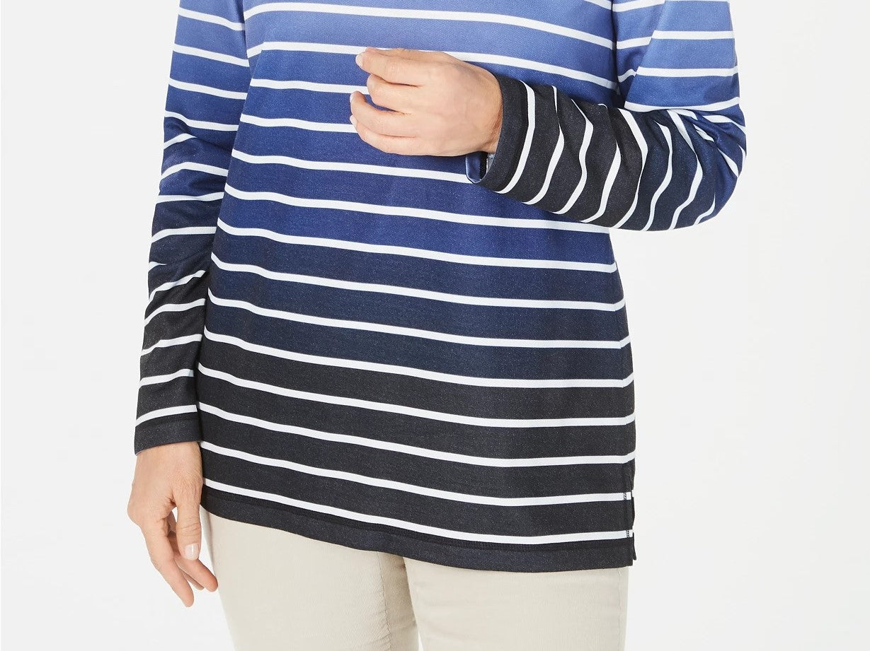 Karen Scott Women's Petite Ombre Striped Top Navy Size Medium