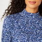 Karen Scott Women's Printed Mock-Neck Top  Navy Size Large
