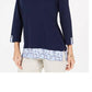 Karen Scott Women's Printed Hem 3/4 Sleeve Top Navy Size Medium