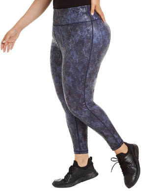 Ideology Women's Plus Size Python-Print Leggings Navy Size 1X