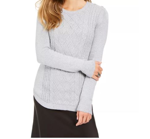 Charter Club Women's Metallic Crewneck Cable Knit Sweater White Size X-Large