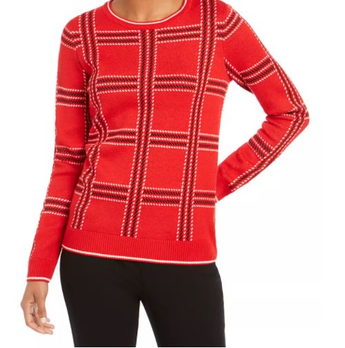 Charter Club Women's Printed Crewneck Sweater Red Size Large