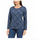 Karen Scott Women's Holly Plaid Embellished Top Navy Size Large