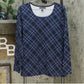 Karen Scott Women's Holly Plaid Embellished Top Navy Size Large