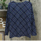 Karen Scott Women's Holly Plaid Embellished Top Navy Size Large