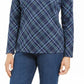 Karen Scott Women's Holly Plaid Embellished Top Navy Size Medium