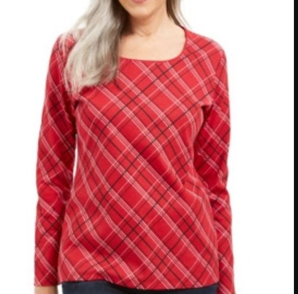 Karen Scott Women's Holly Plaid Embellished Top Red Size Large
