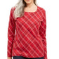 Karen Scott Women's Holly Plaid Embellished Top Bright Red Size X-Large