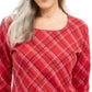 Karen Scott Women's Holly Plaid Embellished Top Bright Red Size X-Large