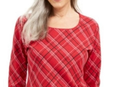 Karen Scott Women's Holly Plaid Embellished Top Bright Red Size X-Large