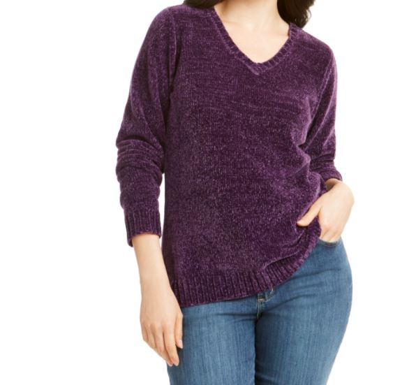 Karen Scott Women's Cotton V Neck Sweater Purple Size Small