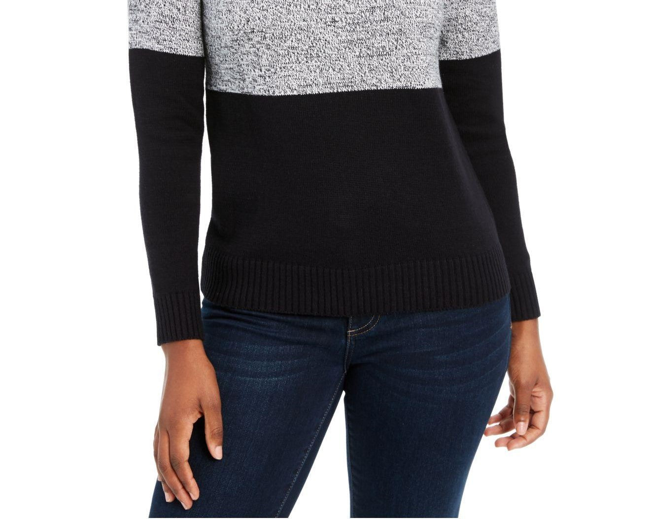 Karen Scott Women's Colorblocked Cotton Turtleneck Sweater Charcoal Size XX Large