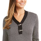 Karen Scott Women's Contrast-Trim Textured Cotton Sweater Black Size Small