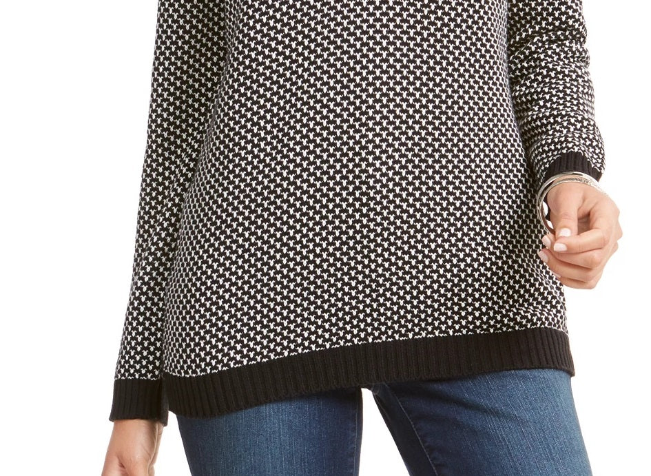 Karen Scott Women's Contrast-Trim Textured Cotton Sweater Black Size Small