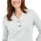 Karen Scott Women's Cotton Marled Henley Sweater Natural Size Small