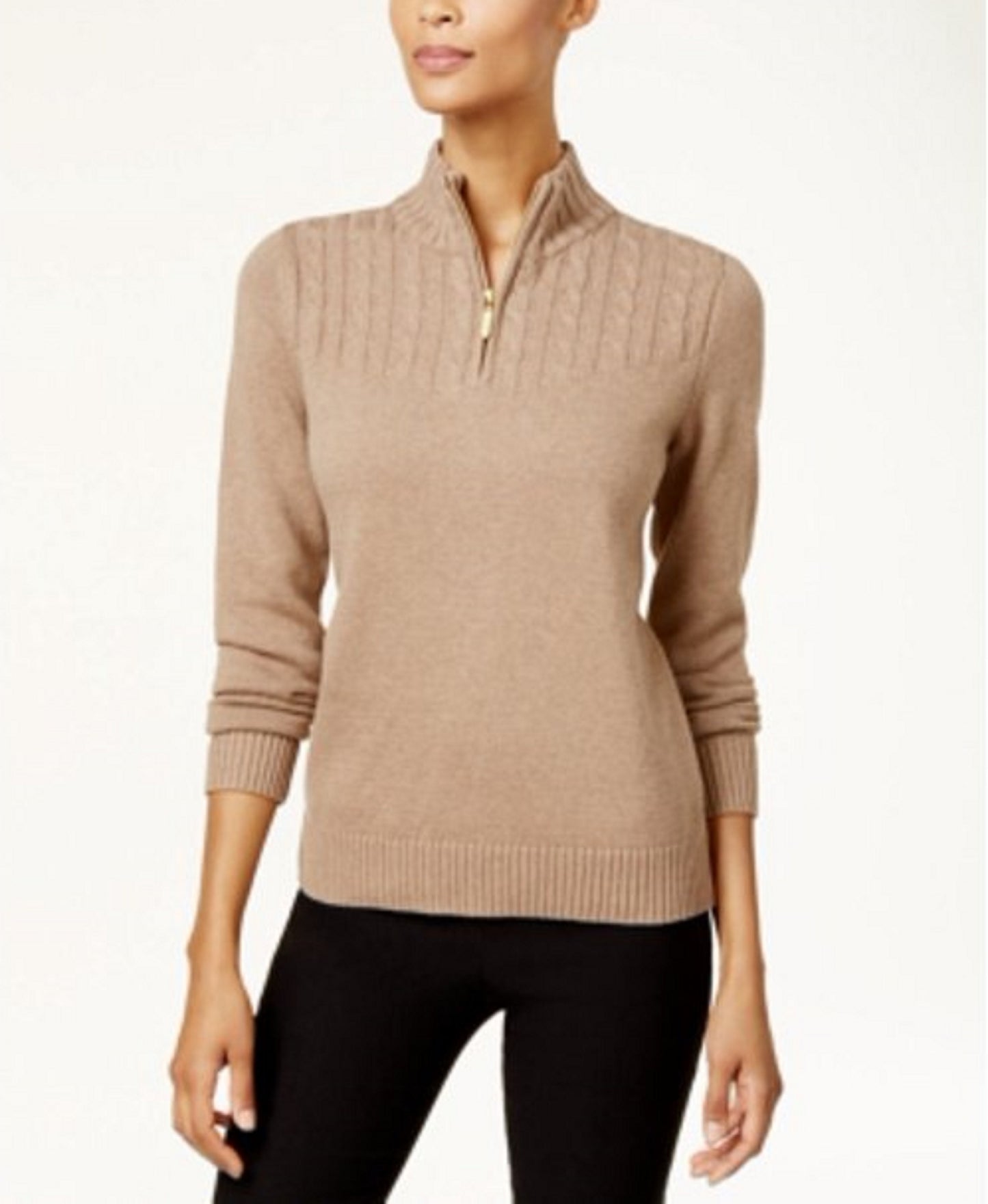 Karen Scott Women's Marled-Knit Quarter-Zip Sweater Brown Size Medium