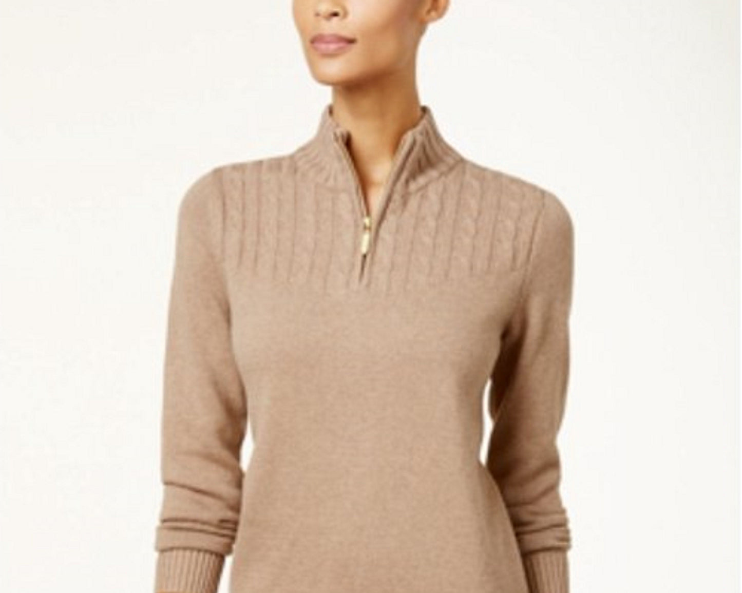 Karen Scott Women's Marled-Knit Quarter-Zip Sweater Brown Size Medium