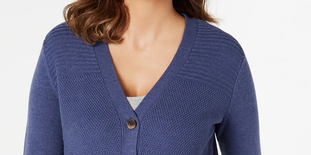 Karen Scott Women's Mixed-Stitch Button-Front Cardigan Navy Size Large